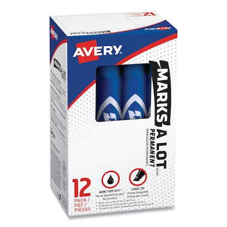Avery Regular Desk-Style Permanent Marker, Broad Chisel Tip, Blue, PK12 07886